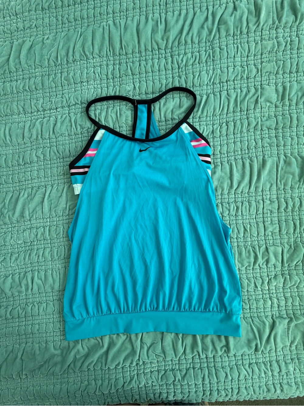 Nike Women's Turquoise Blue Racerback Muscle Tank with Black Trim-Med